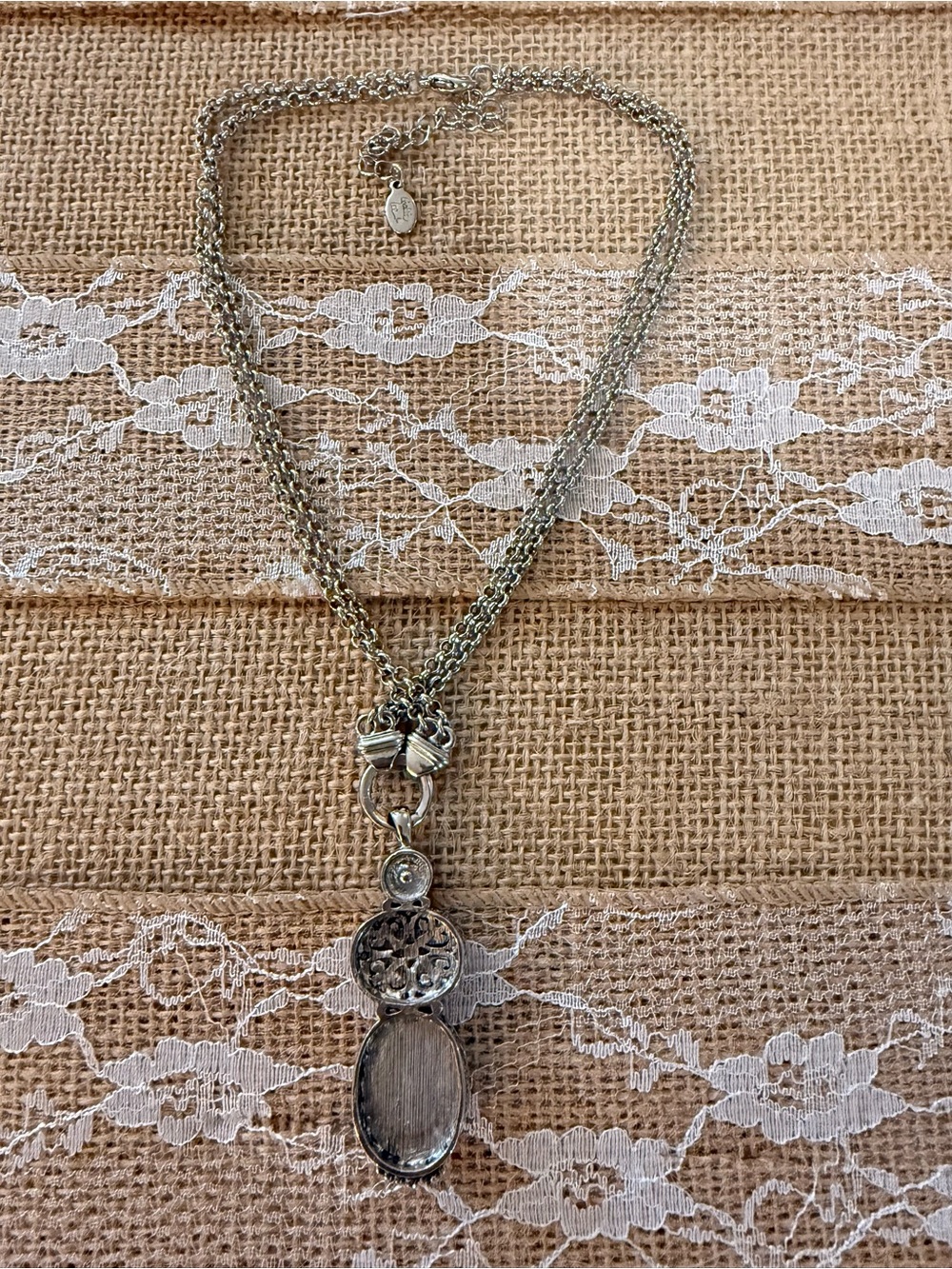 Cookie Lee Silver-Tone Multi-Strand Necklace with Black Oval Stone - Picture 2 of 3